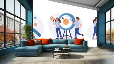 Focus group web concept with people scenes set in flat style. Bundle of market research of audience, aim at group, analyzing data and customer behavior. Vector illustration with character design Wall mural