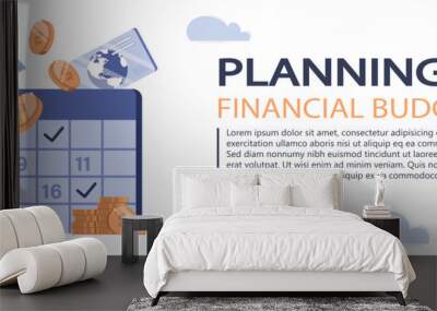 Planning financial budget isolated banner. Accounting analysis and savings. People scene in flat design. Vector illustration for blogging, website, mobile app, promotional materials. Wall mural