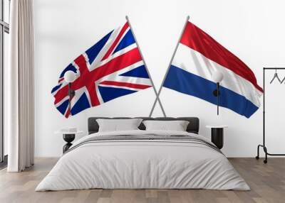 3d illustration of UK and Netherlands flags together waving in the wind Wall mural