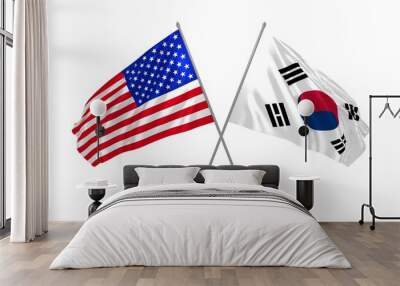 3d illustration of USA and South Korea flags waving in the wind Wall mural