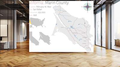 Large and detailed map of Marin county in California, USA Wall mural