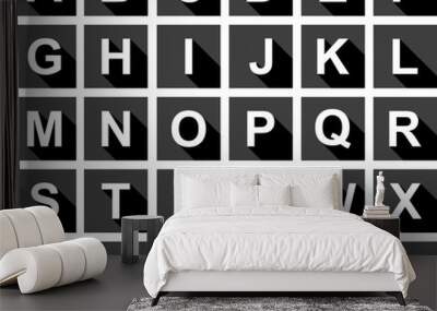 Large iconset of the alphabet with shadows in black and white Wall mural