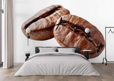 Two coffee beans are shown on a white background Wall mural