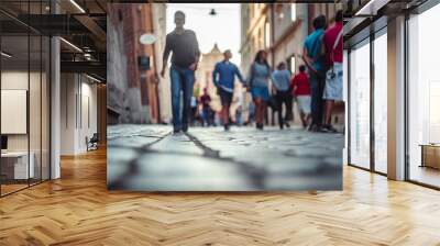 Blurred people walking and standing on the street Wall mural