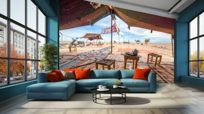 Interior of Bedoiun temporary stretch tent on Agafay desert, Morocco Wall mural