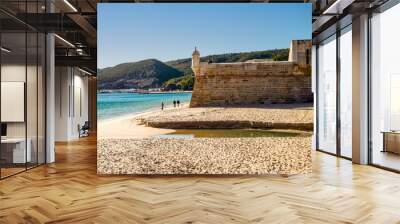 Saint James Fortress on the beach of Sesimbra, Portugal Wall mural