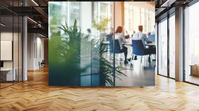 Modern open space office interior or call centre with blurred business people Wall mural