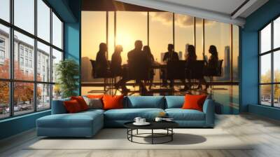 Silhouette of group of business people having a meeting or brainstorming in a boardroom Wall mural