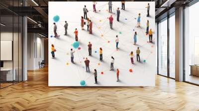 View of a crowd with a network of connections. Big data, smart city, wifi concept. Wall mural