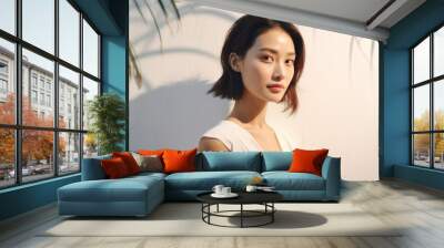 Asian, female and beauty portrait of a woman for skincare, health and cosmetics. Beauty, confident and attractive person with smooth healthy skin routine for glow, dermatology and eco friendly Wall mural