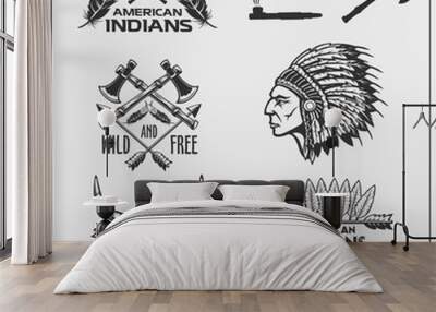 Set of american indian labels, badges, emblems and design elements. Wall mural