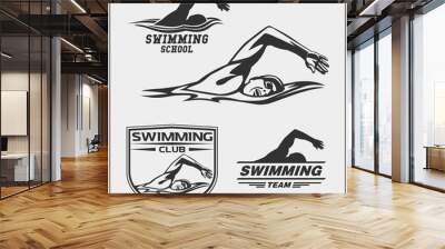 Set of swimming emblems, labels and design elements. Vector illustration. Wall mural