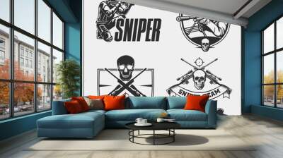 Sniper emblems for sport team. Sniper club labels and design elements. Print design for t-shirt. Wall mural