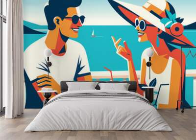 Couple on Vacation Flat Design Wall mural