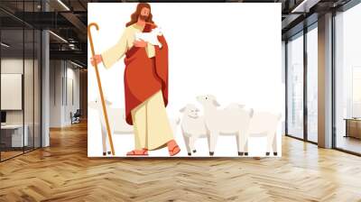 Jesus the Good Shepherd on White Wall mural