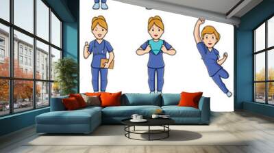 Nurse Caucasian Female Set Wall mural