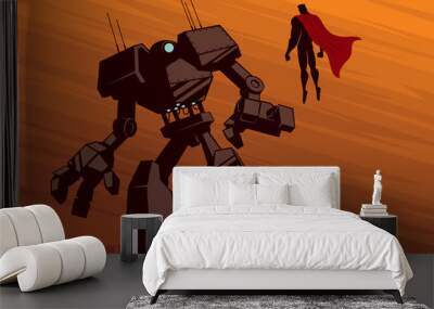 Superhero versus Robot 2 / Superhero facing giant robot.  Wall mural