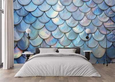 Close-up macro fish nacre colorful skin scales. Mermaid texture or background  Wall mural