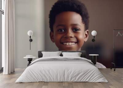 Dark-skinned black african american boy smiling portrait at home. Happy child. Cute kid. Generative AI  Wall mural