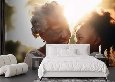 Senior dark-skinned black african american woman playing with her grandchild. Active and healthy grandmother concept. Generative AI Wall mural