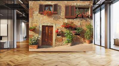 beautiful doorway to the tuscan house decorated  flowers Wall mural