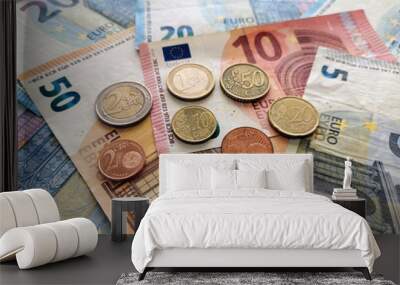 Euro money banknotes and coins background.  Wall mural