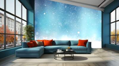 Christmas blue background with snow flakes Wall mural