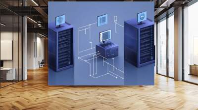 a client computer between two server computer, a schematic diagram showing a distributed system    Wall mural