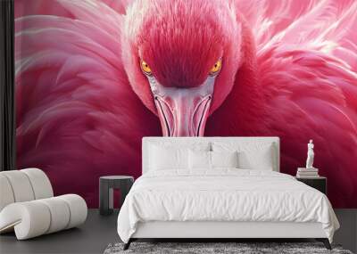 a Pink Feathered Flamingo with Intense Gaze    Wall mural