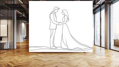 Continuous one line drawing of love marriage marriage symbol. Man giving proposal to woman.   Wall mural