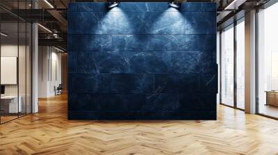 Dark slate blue wall with two spotlights shining from above at opposite angles, offering a cool glow with empty space for your design or text. Wall mural