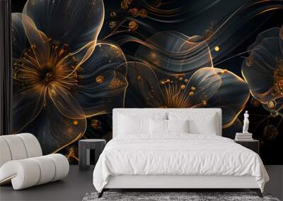 elegant liquid gold floral on black background background Wall mural