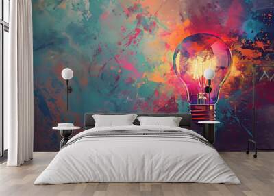 Modern digital art of a light bulb with vibrant colors and patterns inside illustrating the creative thought process Wall mural