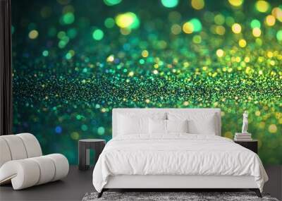 Vibrant Neon Green Glitter Texture Background with Subtle Sparkle, Providing Space for Personalized Messaging for Invitations, Ads, or Artistic Backgrounds Wall mural