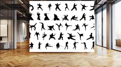 Collection of silhouettes of martial arts. Black vector icons of people engaged in martial arts. Wall mural