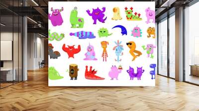 Collection of unusual cute monsters. Fictional quirky characters. Wall mural