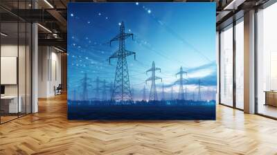 Electrical pylons with smart grid technology installed Wall mural