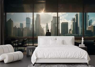 high-rise office building with the city skyline as the backdrop Wall mural