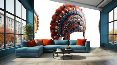 Native american feather headdress set isolated on transparent background Wall mural