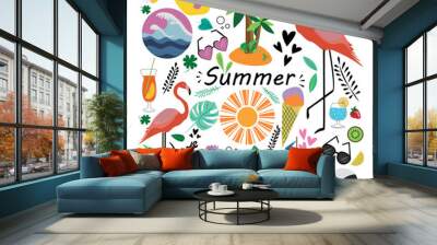 Set of illustrations for summer, holidays and the sea. Flat style stickers. Wall mural