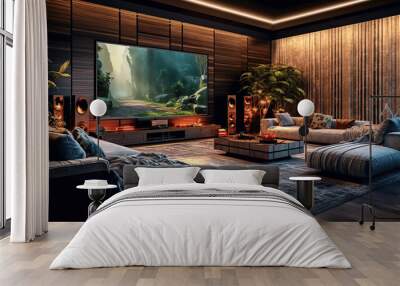 Stunning stylish home cinema. Luxury home theater design. Generative Ai Wall mural