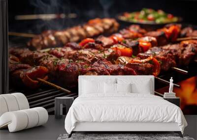 The deliciousness of a churrasco barbecue with skewers of grilled meats Wall mural