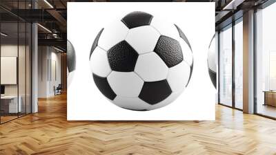 Three black and white soccer balls isolated on transparent background Wall mural