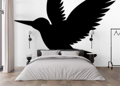 Hummingbird silhouette - bird black and white vector outline Wall mural