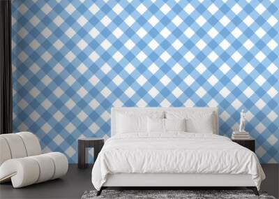 aesthetic cute pastel blue gingham check, checkers plaid, checkerboard seamless pattern background illustration, perfect for wallpaper, backdrop, postcard, background, banner Wall mural