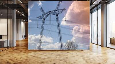 Power line against the blue sky. High quality photo Wall mural