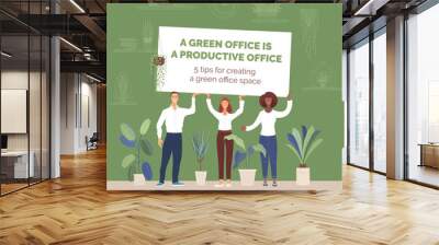 Businesspeople with green office banner flat vector illustration Wall mural