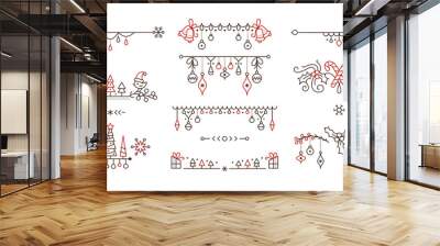 Christmas linear vector decorative borders set Wall mural