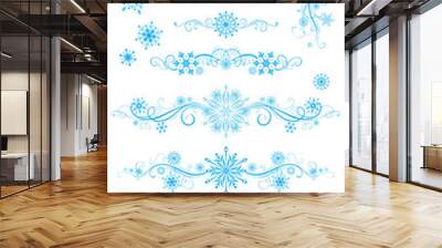 Snowflake page dividers and decorations isolated on white backgr Wall mural