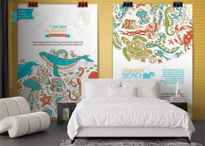 Vector set of two marine life poster templates. Wall mural